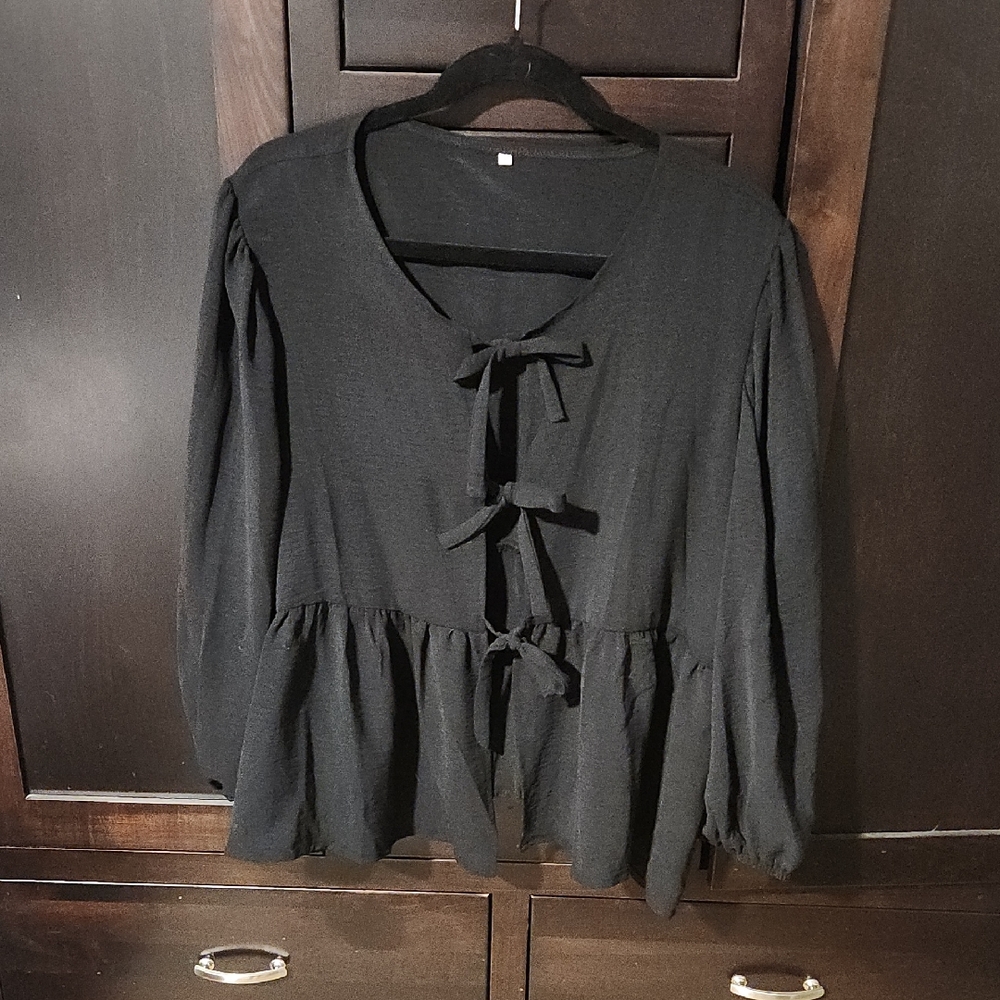 Chic Black Women's Blouse with Bow Accents